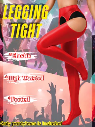 Image of ChiaoLezhee Sexy Shiny Tights, Sheer High-Waisted, Suspender Pantyhose For Women Rave Party Outfits Leggings Pants Exotic