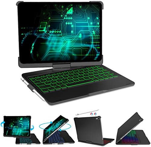 Keyboard Case for iPad Pro 11 inch–360° Rotatable Wireless Keyboard Case with 7 Color Backlit, Compatible with iPad 10.9”Air 4th Gen/iPad 11”1st Gen, Black