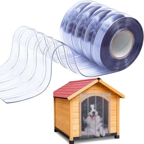 Image of Moukeren Plastic Curtain Strips, 26 ft x 8 Inch Clear PVC Strip Curtain Roll, Heavy Duty Plastic Insulated Freezer Door Strips for Commercial, Walk-in Cooler, Garage, Warehouse, Pet Animal House