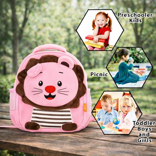 Image of WISHKEY Kids Bag for Boys & Girls (2-5 Years) Picnic Bags for Girls Water Resistant Lightweight Small Size with Safety Leash, Chest Buckle & Adjustable Straps Pink