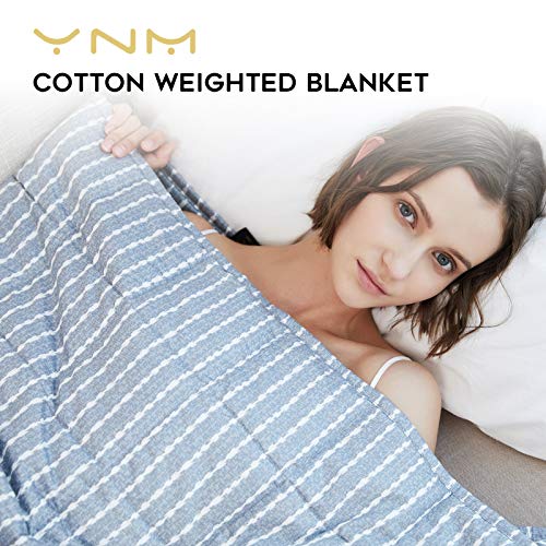 YnM Weighted Blanket, Heavy 100% Oeko-Tex Certified Cotton Material(Blue White, 80''x87'' 20lbs), Two Persons(90~160lb) Sharing Use on Queen/King Bed | A Duvet Included