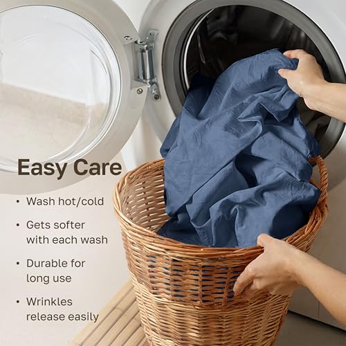 Image of California Design Den 5 Star Hotel Twin XL Sheet Set, 100% Cotton Sheets, 600 Thread Count, Deep Pocket, Soft & Crisp Hotel-Quality, Sateen, Twin XL Sheets, Dorm Essentials for Guys - Royal Navy Blue