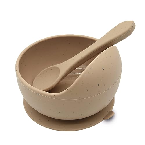 Cuenco y cuchara de silicona Juego de cuencos y cucharas de destete LED para bebés, sin BPA, esenciales para la alimentación del bebé (arcilla