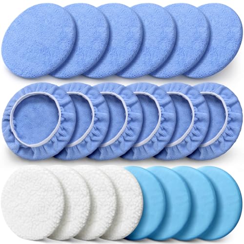 Orgpek 7-8 Inch Buffing Pads: 20 PCS Microfiber/Synthetic Fleece/Non-Woven Bonnets for Orbital Buffer - Waxing & Polishing Kit for Car & Boat - Elastic Design & Washable