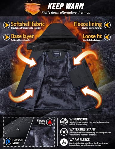 TACVASEN Herren Arbeitsjacke Winter Angeljacke Übergangsjacke Regenjacke Outdoorjacke Wasserdicht Atmungsaktiv Winddicht, Grau Schwarz, XL