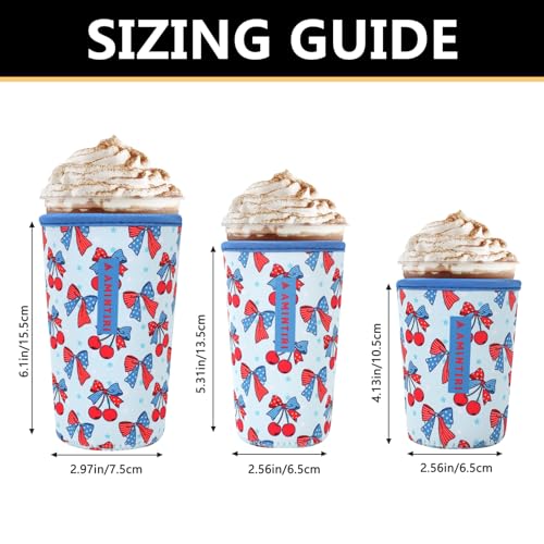 Image of 3 Pack Reusable Sleeve for Iced Coffee Cup, Coffee Neoprene Sleeve for Iced&Hot Drinks, Coffee Sleeve Compatible with Starbucks, Dunkin Coffee Cup. (Bow&Patriot)