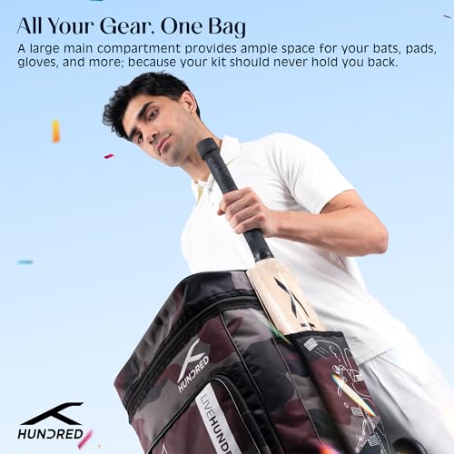 Image of Hundred Polyester Aspire Cricket Kitbag | Spacious & Durable Sports Gear Bag with Multiple Compartments | Shoe Compartment & Sturdy Zippers | Padded Straps(Camo Green)