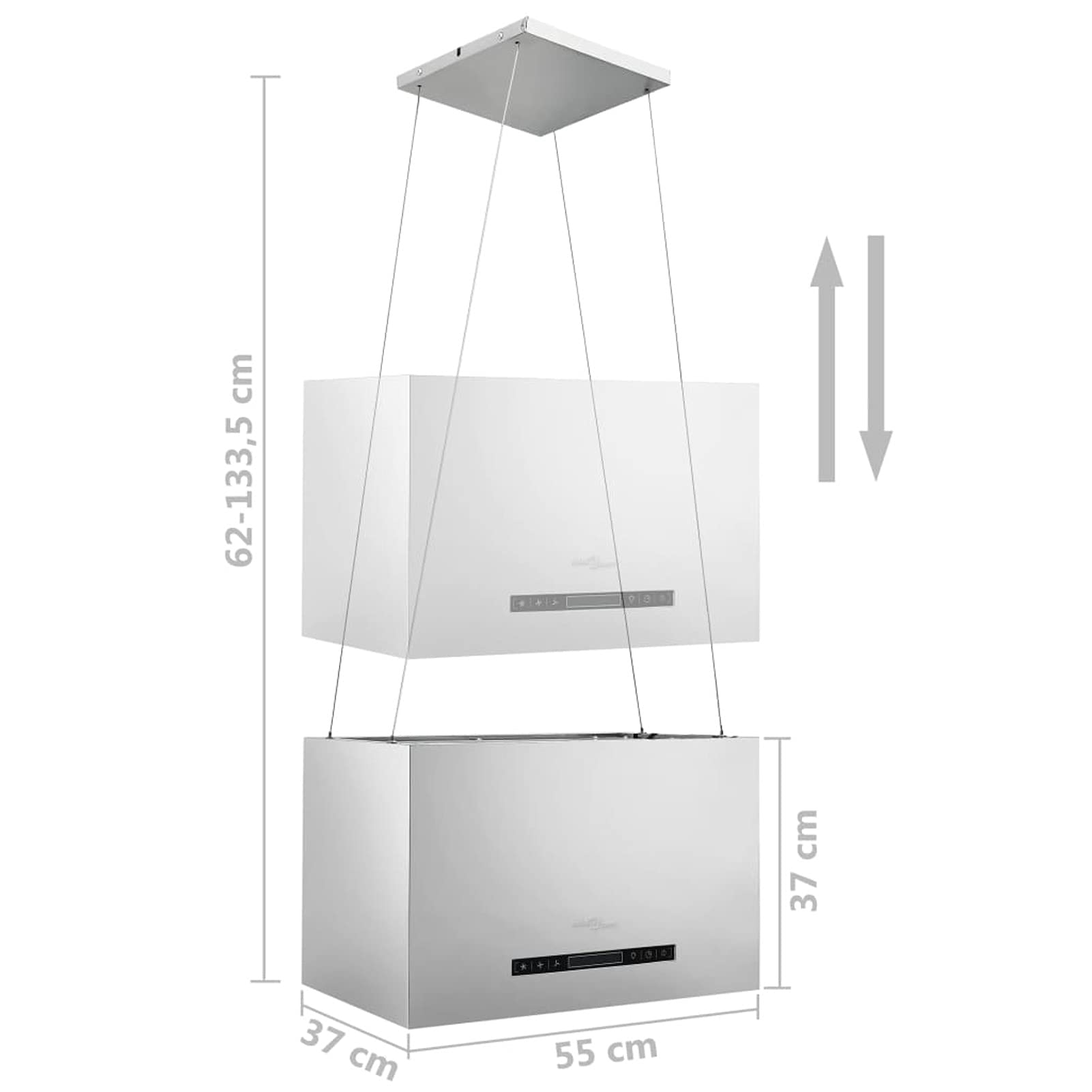 Cappa da Cucina ad Isola Sospesa LCD con Sensore 55 cm Acciaio Argento/Nero 55x37 cm 180 W 220-240 V, 50/60 Hz,Cappa Aspirante,Cappa a Isola