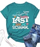 PECHAR Happy Last Day of School Teacher Shirt Women Teaching Gift Shirts Tops End of School Vacation Teachers Blouse Tees
