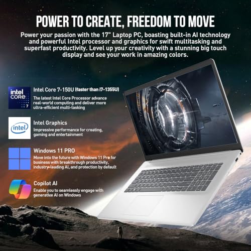 Image of HP 17 Inch Laptop Computer, 17.3 inch FHD IPS Business Laptop PC, Intel Core 7 (> i7-1355U, 10-Core), Windows 11 Pro, Customized 16GB /32GB /64GB RAM + 512GB /1TB /2TB SSD, Number Pad, Wi-Fi 6, Glacier Silver