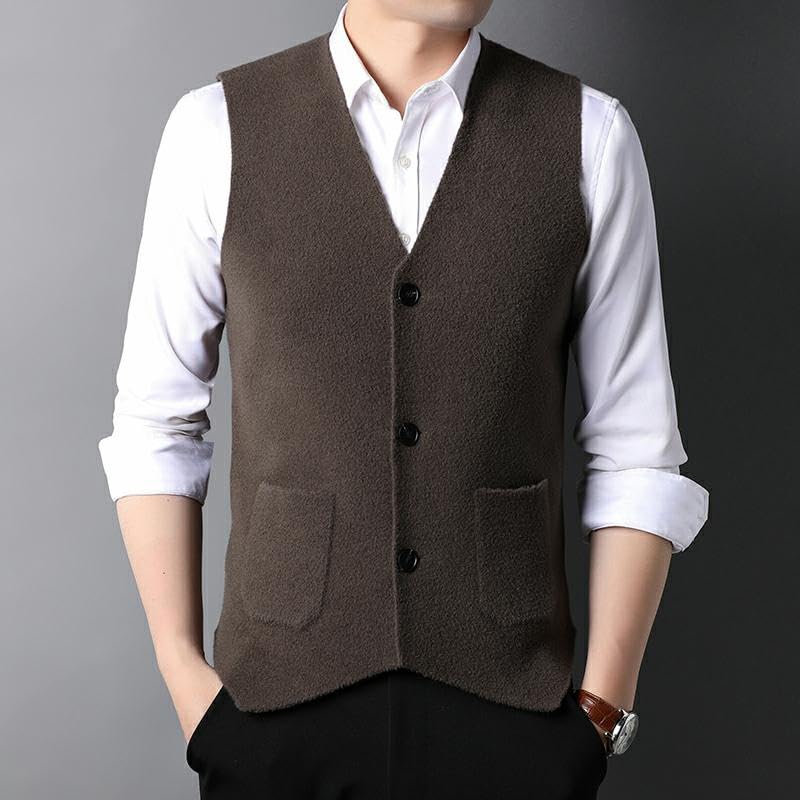 Man Slim Fit Knit Cardigan Sweater Vest Men Vintage Winter Woolen Sleeveless Clothes2