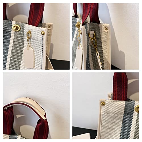 Canvas Tote Bag For Women Crossbody Hobo Bag Casual Canvas Shoulder Handbags Top Handle Color Stripe Satchel Purse #TOP4