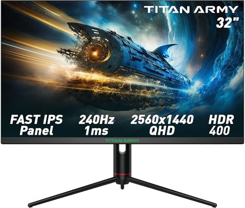 TITAN ARMY 240Hz 1440P Gaming Monitor 32 Zoll, QHD 2560 x 1440 Fast IPS 1ms GTG Adaptive-Sync Rahmenloser Monitor, HDR400, 97% DCI-P3, Low Blue Light, Verstellbarer Ständer, DP & HDMI x2, P32A2S2