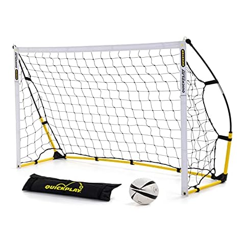 QUICKPLAY Kickster Academy Football Goal 8X5' Yellow Frame - Ultra Portable Football Equipment includes Football Net and Carry Bag [Single Goal] (8 x 5' YELLOW FRAME) Cover