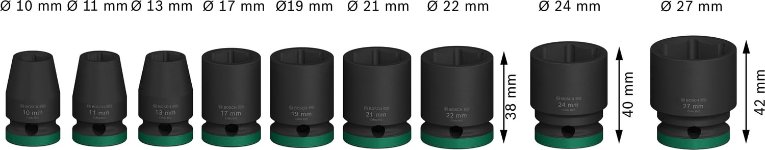 Bosch 9x PRO Impact Steckschlüsseleinsatz-Set (48 x 46 mm, Professional Zubehör Bohrer und Schrauber)