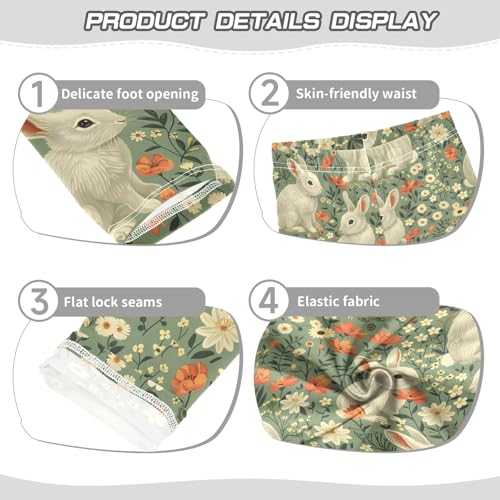 Flower Rabbit Red C Girls Leggings Athletic Pants Tights Stretch Bottom3