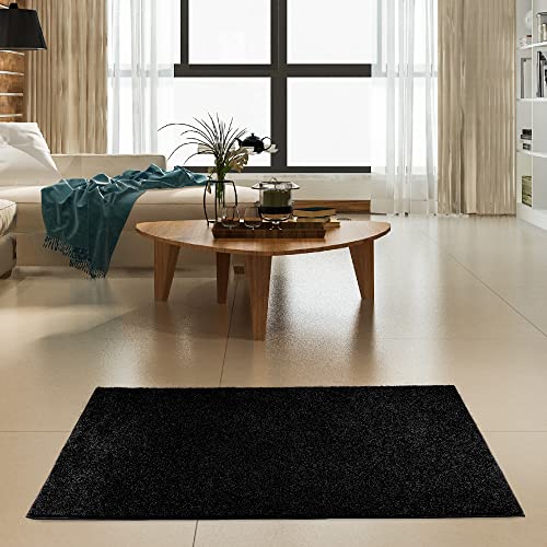 Furnish My Place DC-02-BLACK-ROUND-18_SET OF 3 Modern Plush Solid Black Color Rug, Indoor/Outdoor Mat, Area Rugs Great For Kids, Pets, Living Room, Made In Usa, 18 Inch Round - Set Of 3 thumb #1