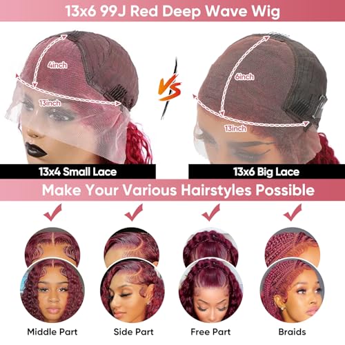 Image of Burgundy Wig Human Hair 99J 13x6 Deep Wave Lace Front Wigs 22 Inch
