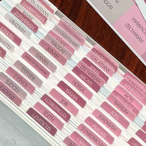 Laminated Bible Tabs, Reposition Large Print Stickers, Easy to Read and Apply Bible Tabs for Women and Man (White Pink)