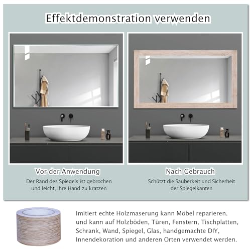 FEILAYS Holzoptik Klebeband, Realistische Holzmaserung Reparatur, Selbstklebend Holzmaserung Panzertape für Weichsockelleiste, Türen Bordüre, Wände Tapeten, Möbel, 5cm x 10m