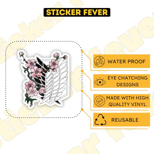 Image of Attack on Titan Stickers Pack of 35 Stickers | Anime Waterproof Vinyl Stickers for Laptop, Phone, Water Bottle, Notebook, Gaming & Anime Fans