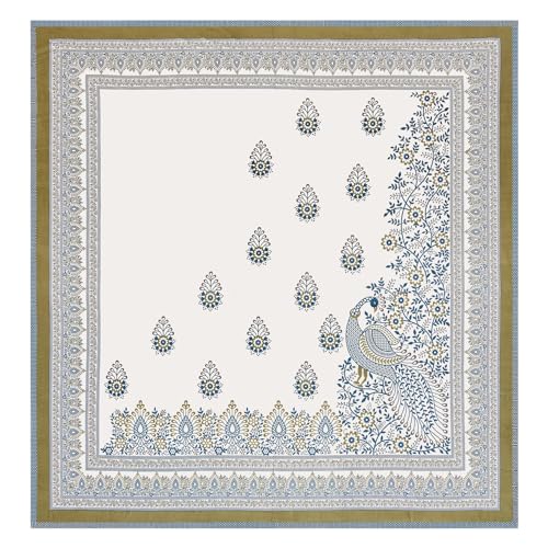 Image of YOKSH Handlooms - Premium Jaipuri 100% Cotton 240 TC|SuperKing Jumbo Size 120x120 INCH,10x10 FEET,304 CM|1 Flat BEDSHEET|2 Flap Pillow Covers|AZO-Free Colors (Mehandi White Peacock Animal - 1207)
