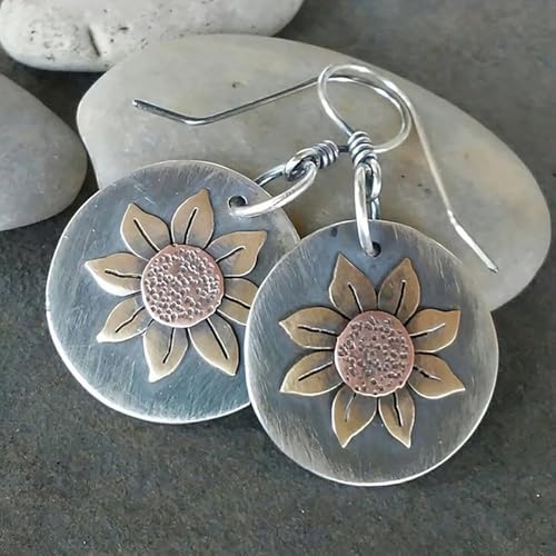 Boho Earrings, Gray Teardrop Earrings, Flower Earrings, Dangle Ethnic Earrings for Women, Handmade Bohemian Trendy Boho Vintage Jewelry3