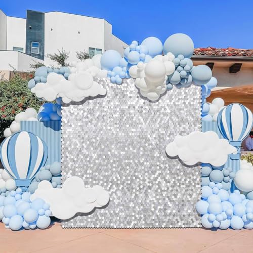Image of Silver Shimmer Wall Backdrop Panels 3ftx4ft Sequin Photo Backdrop for Graduation Wedding Glitter Birthday Party Independent Day Background Sparkle Decor