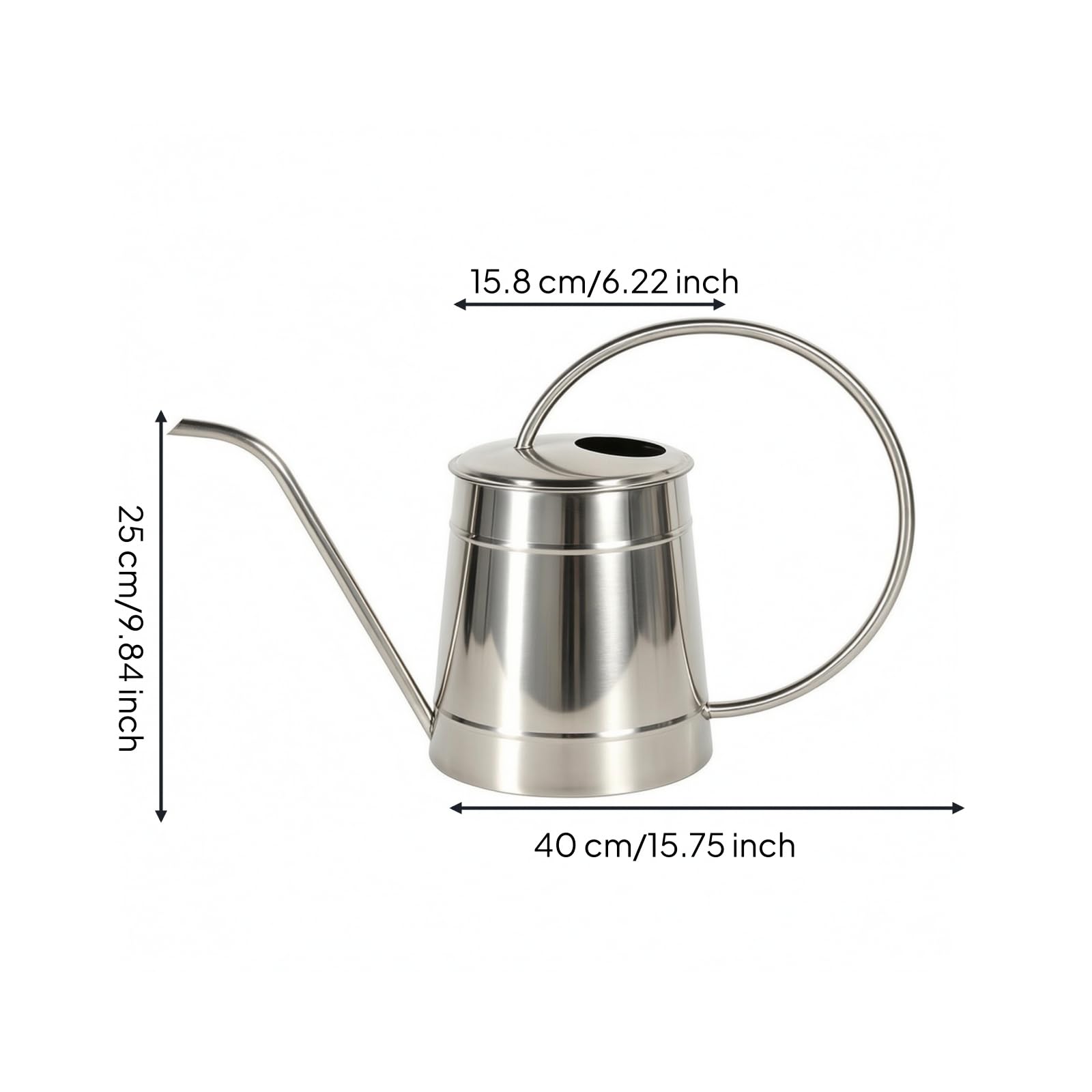 predolo Annaffiatoio in Acciaio Inox con Beccuccio Lungo Robusto Beccuccio Esteso per Terrazza, Davanzale, 2.5L, Annaffiatoio