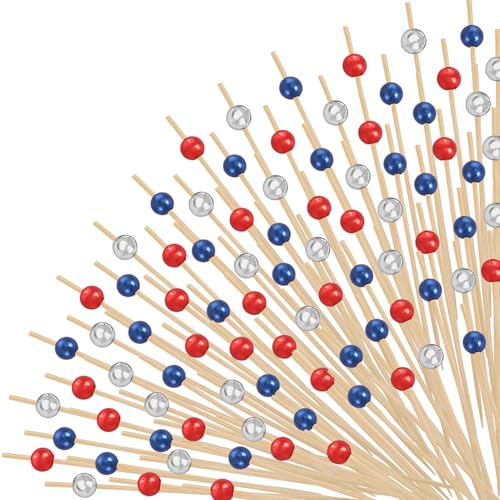 200Pcs 4th of July Patriotic Cocktail Picks,4.7 Inch Red White Blue Star Breads Toothpicks for Independence Day Decorations Party Supplies,Breads