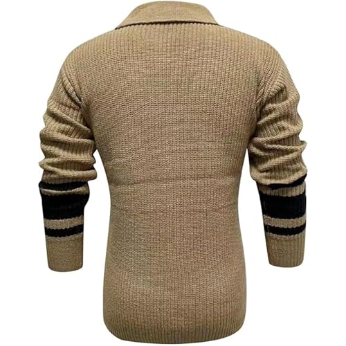 Men's Button Long Sleeve Knit Sweater Cable Knit Cardigan Sweater Casual Winter Cardigans (Large,Khaki)3