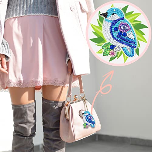 8 Pcs 5D Diamond Arts and Crafts Painting Keychain,Bird Shaped Full Drill Diamond Art Kits Key Ring,Mosaic Diamond Craft Pendant for Key Case,Art Craft,Purse,Phone,Bag - Image 3