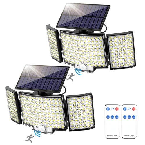 Solarlampen für Außen mit Bewegungsmelder, 212 LED Solar Strahler Solarleuchte Aussen 3 Modi 270° Solar Aussenleuchte IP65 Wasserdichte Solar...