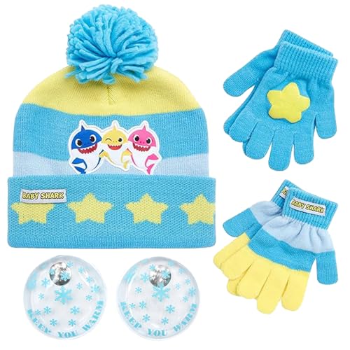 Image of Nickelodeon Boys' Baby Shark Winter Hat and 2 Pairs of Mitten Set (Toddler)