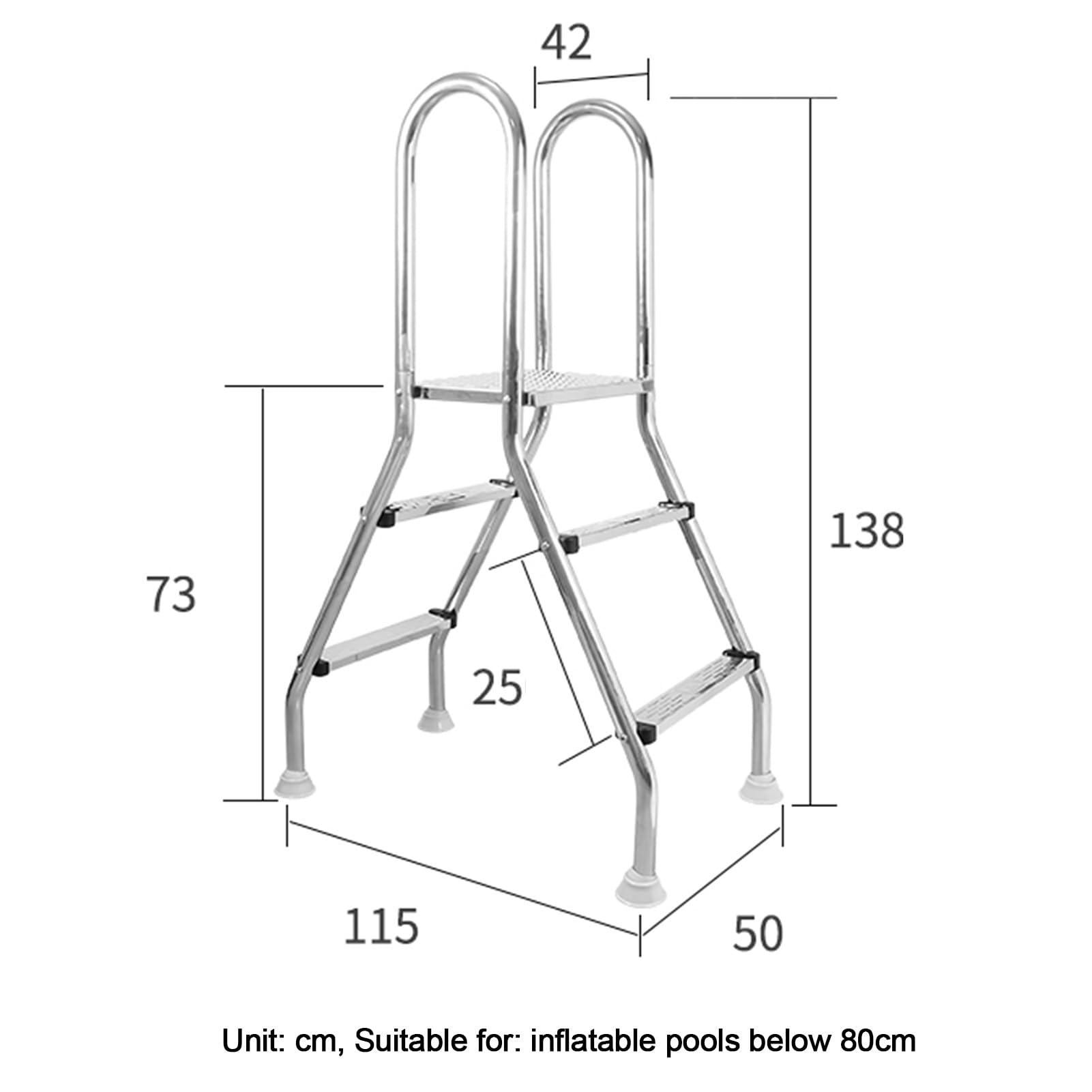 Generico Scaletta Antiscivolo per Piscina, Sistema di Ingresso/Uscita a 2 gradini per Piscine Fuori Terra, gradini Rimovibili, Adatta a Piscine Alte 80-160 cm, Design Resistente Color Argento.