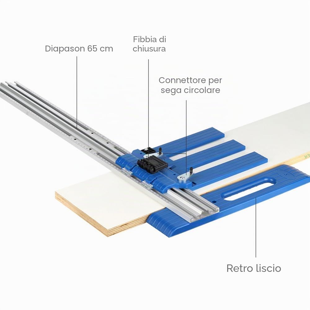 Guida per sega circolare Binario di guida per taglio per lavorazione del legno Lega di alluminio Plastica tecnica Binario guida per sega circolare multifunzionale Gamma di taglio regolabile 0-65 cm