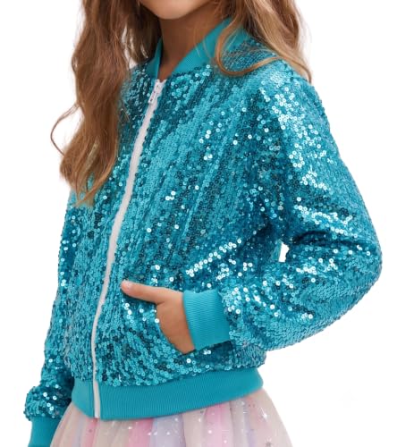 Image of Girls Sequin Bomber Jacket Sparkly Bomber Zipper Outfit 5-12T | Lightweight Sequin Jackets with Pockets