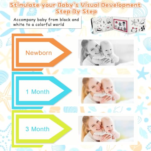 Image of SNOWIE SOFT Cloth Books for Babies 0 to 3 Years, Black and White High Contrast Baby Toys for 6 to 12 Months for Brain Development, Tummy Time, Montessori Learning Activitie and Visual Stimulation Toy