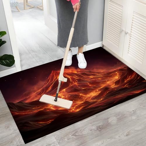 Tapis entrée intérieur 90x150cm rouge style lave de montagne antidérapant - 6