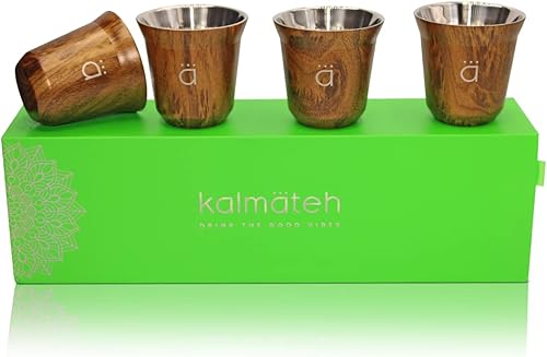 Miniatura 4 de Kalmateh Juego de 4 tazas de café expreso resistentes al calor, juego de tazas de café expreso de acero inoxidable con aislamiento de doble pared,