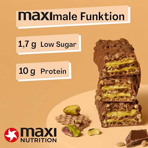 MaxiNutrition Pistachio Spread Protein Waffle Bar, 26% Eiweiß, 199 kcal, (12 Eiweißriegel x 39g), Ohne Zuckerzusatz