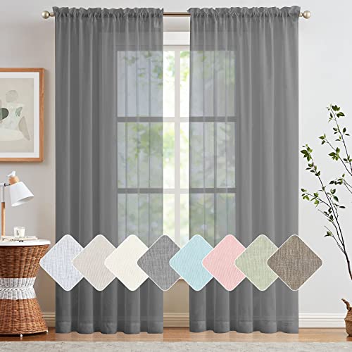 Lazzzy Bedroom Sheer Curtains Grey Sheer Curtain 84 Inch Long Drapes For Living Room Bedroom Voile One Pair Rod Pocket #TOP25