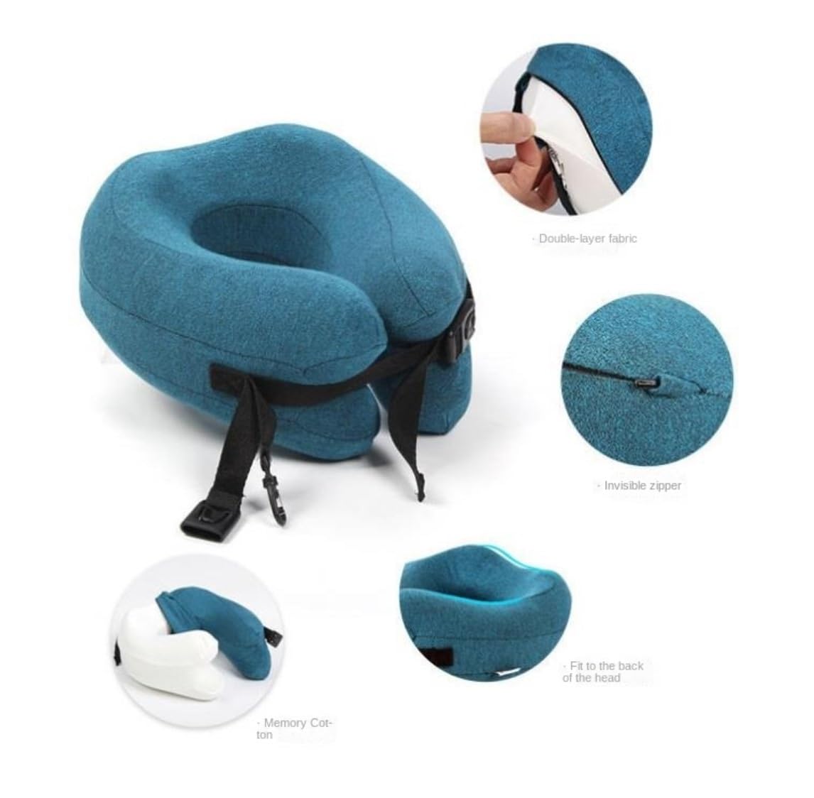 Cuscino da Viaggio in Memory Foam, Cuscino da Viaggio in Cotone Regolabile, Pieghevole per Aereo E Auto(Blue-B)