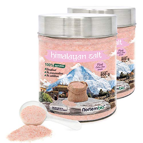 Nortembio Sal Rosa del Himalaya 2x800 g. Extrafina (0,5-1 mm). 100% Natural. Sin Refinar. Sin Conservantes. Extraída a Mano.