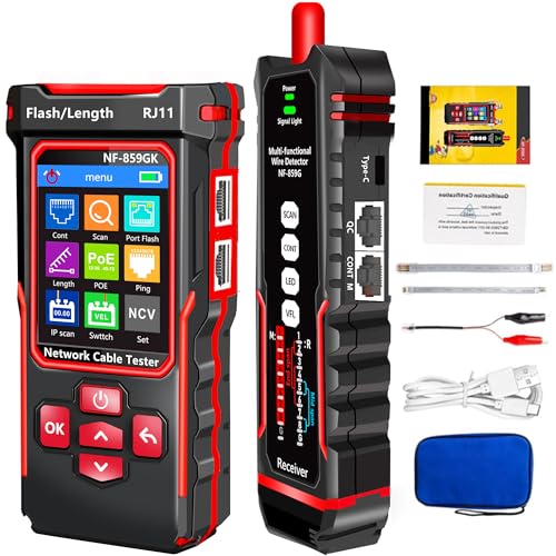 YILTION NF-859GK Netzwerk-Kabeltester TDR Multifunktional mit IP-Scan/VFL/PING/POE/CAT5 CAT6 CAT7 /RJ45 RJ11 Kabeltester für Telefonleitungen Ethernet-Kabeltester LAN-Netzwerktester