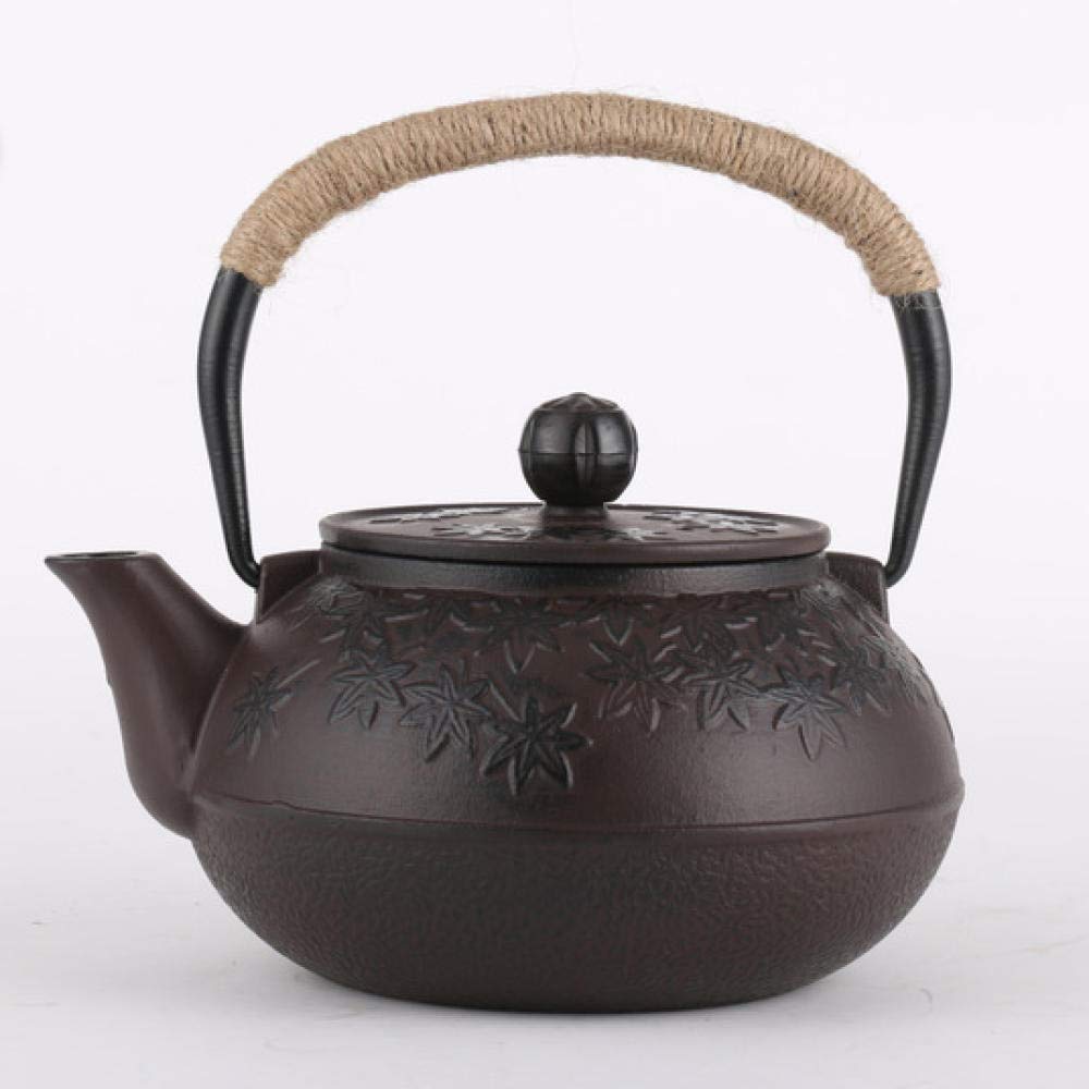 Teiera in ghisa Bollitori per piano cottura Pentola in ferro Pentola in ferro artigianale Set da tè in ghisa Set da tè 0,9 litri Nuova foglia d'acero ， Fornello domestico tradizionale Comfortable