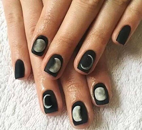 24 Pcs Simple Moon Eclipse Black Square Short Full Cover False Nail with Glue Stickers and Mini File