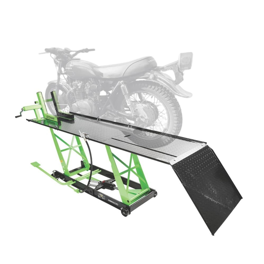 OEMTOOLS 24859 Air Hydraulic Motorcycle Lift, 1000 Lb. Capacity Mobile ATV/Motorcycle Lift Table, Heavy Duty Manual/Pneumatic Jack with Removable Ramp