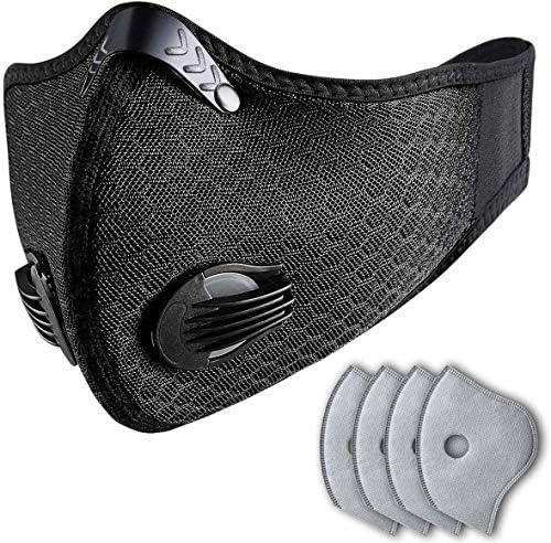 Dust proof Mask Cycling Mask with 2 Valves and 4 Activated Carbon,for Running, Biking, and Woodworking Mowing Sawdust Outdoor Activitie(Black-nylon)