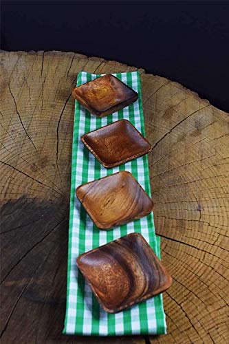 Acacia Handmade Wood Carved Plates - Set Of 4 Calabash Bowls Size 4" (Square) #TOP3